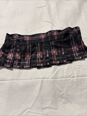 Black Plaid Pleated Mini Skirt with Red Accents